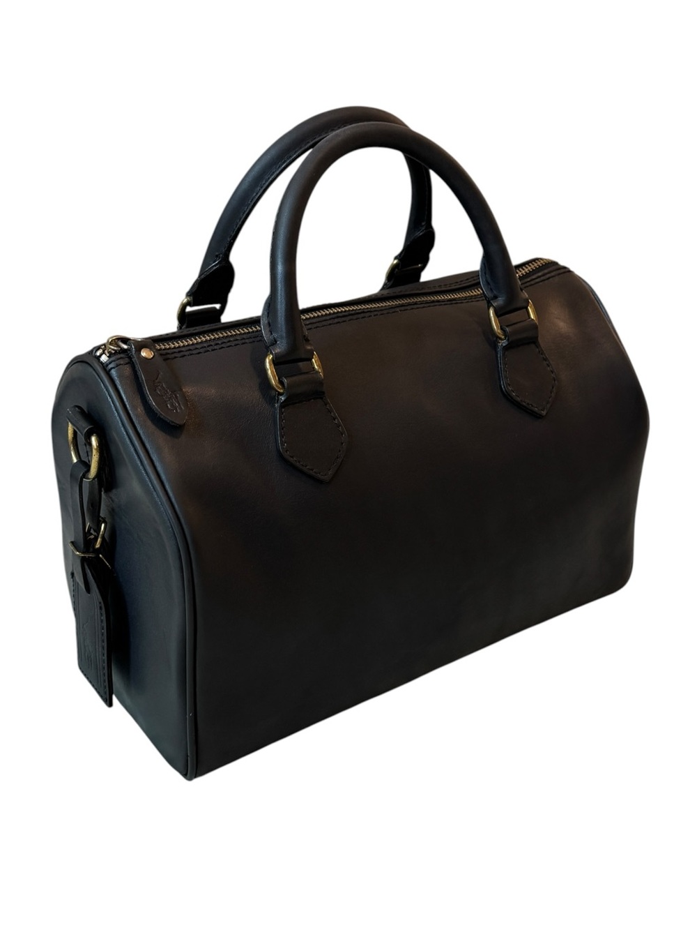 Vintage 90's Polo Ralph Lauren Black Leather Boston Speedy Style Satchel Bag